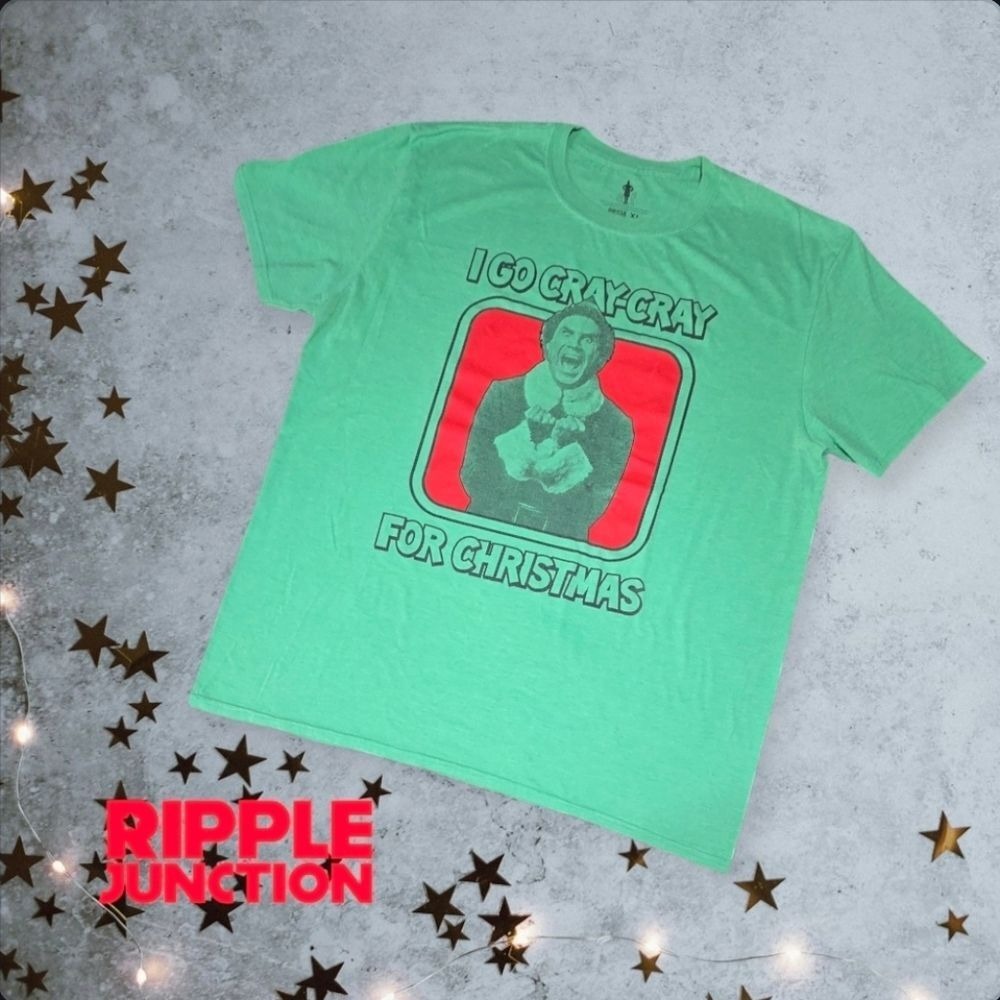 Ripple Junction Mens Buddy the Elf Cray-Cray Christmas Graphic T-Shirt Green XL
